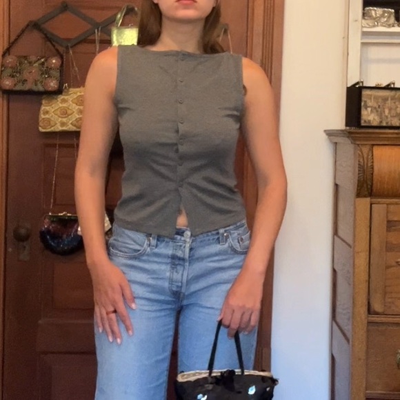 ASOS Gray Ribbed Sleeveless Top - Picture 2 of 4